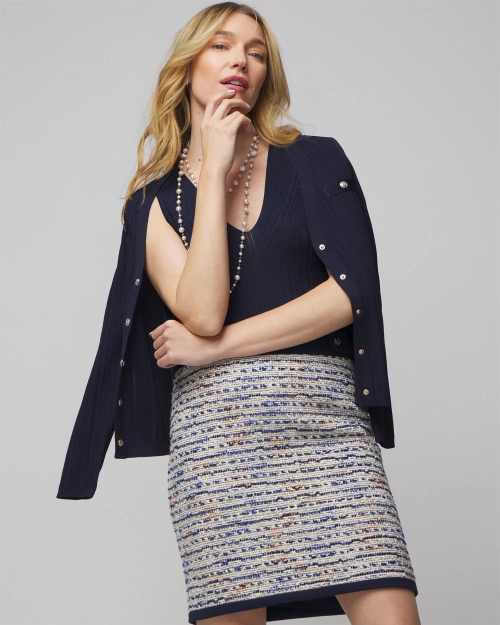 Tweed Boot Skirt with Buttons White House Black Market